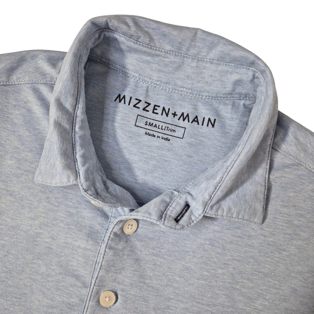 Mizzen + Main Polo Shirt Mens Small Trim Light Blue Cotton Performance Golf